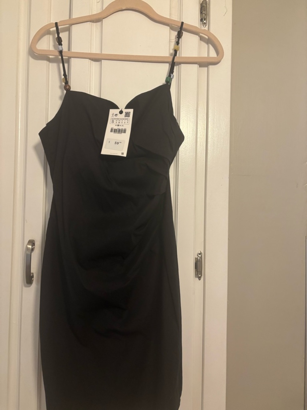 Zara Black Mini Slip Dress with Beaded Straps